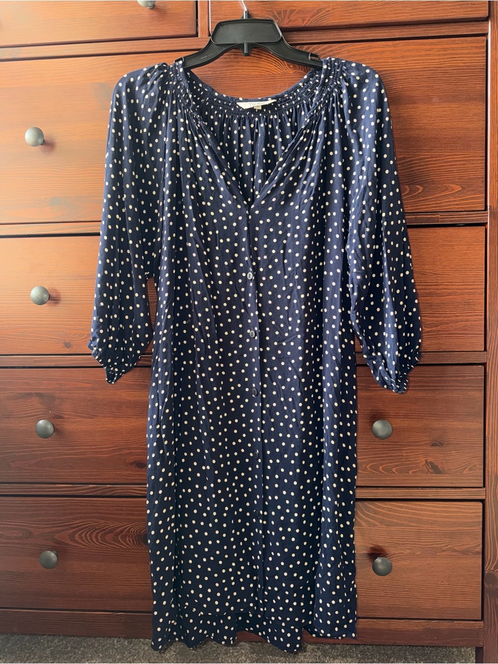 Tucker Navy Polka Dot Button-Front Dress | Small | 100% Rayon